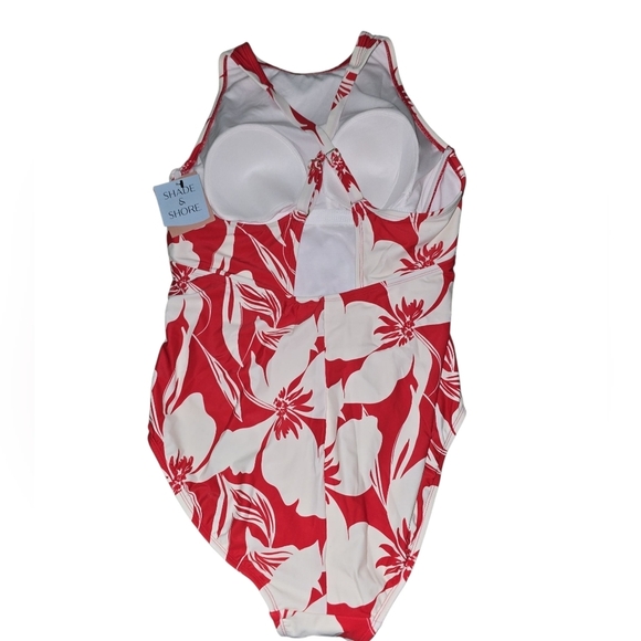 Womens Shade & Shore Floral Red and White Swimsuit, Size 16, NWT!!! - Picture 2 of 3